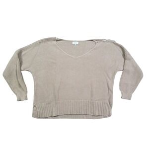 Lucky Brand Sweater Women's XL Beige Chunky Knit V-Neck‎ Long Sleeve Preppy Cozy